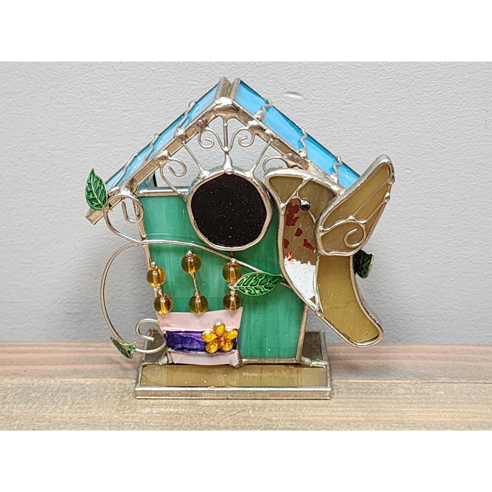Stained Glass Night Light Cover Bird Birdhouse 4” Tall